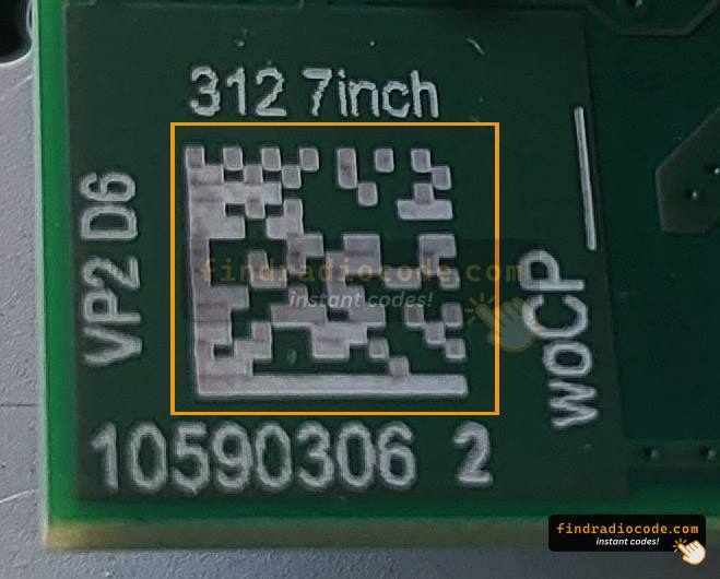 Square code on a Continental VP2 312 board, printed VP2 D6 and 312 7inch